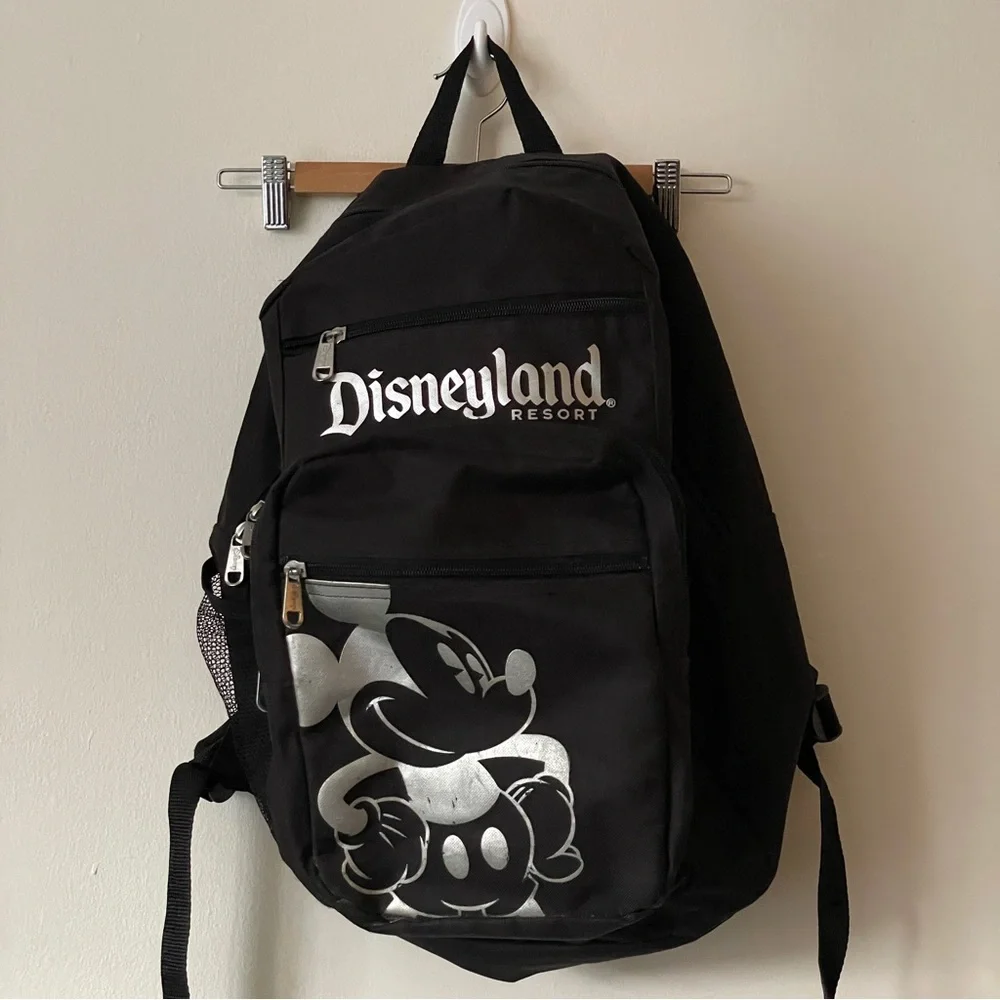 Disney Parks Disneyland Resort Black Collection Full Size Backpack Silver Micky